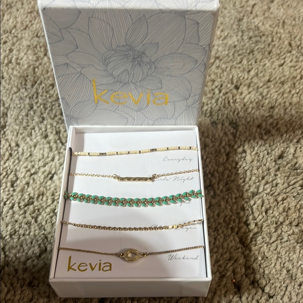 BNIB Kevia 5 pc Gold and Teal Bracelet Set